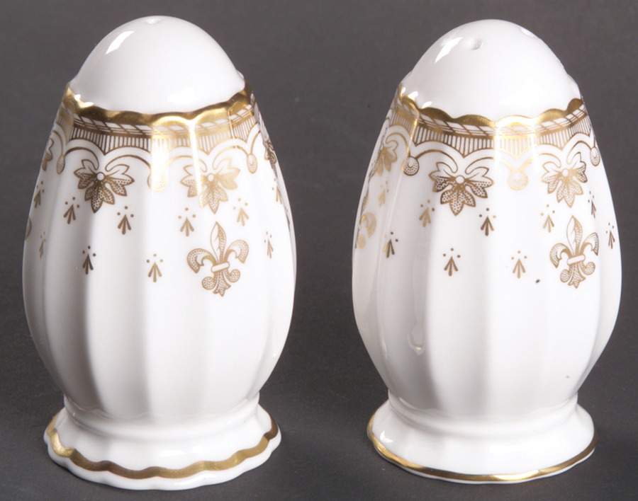 Fleur de Lys Gold (Bone, Gold Trim) Salt & Pepper Set by Spode-1