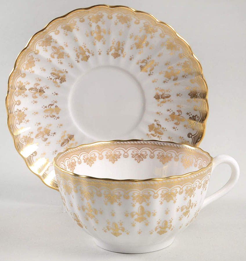 Fleur de Lys Gold (Bone, Gold Trim) Flat Cup & Saucer Set by Spode-1