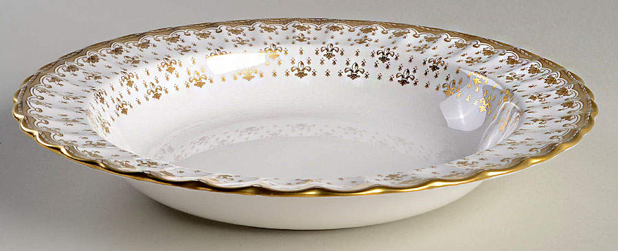 Fleur de Lys Gold (Bone, Gold Trim) 11" Round Shallow Vegetable Bowl by Spode-1