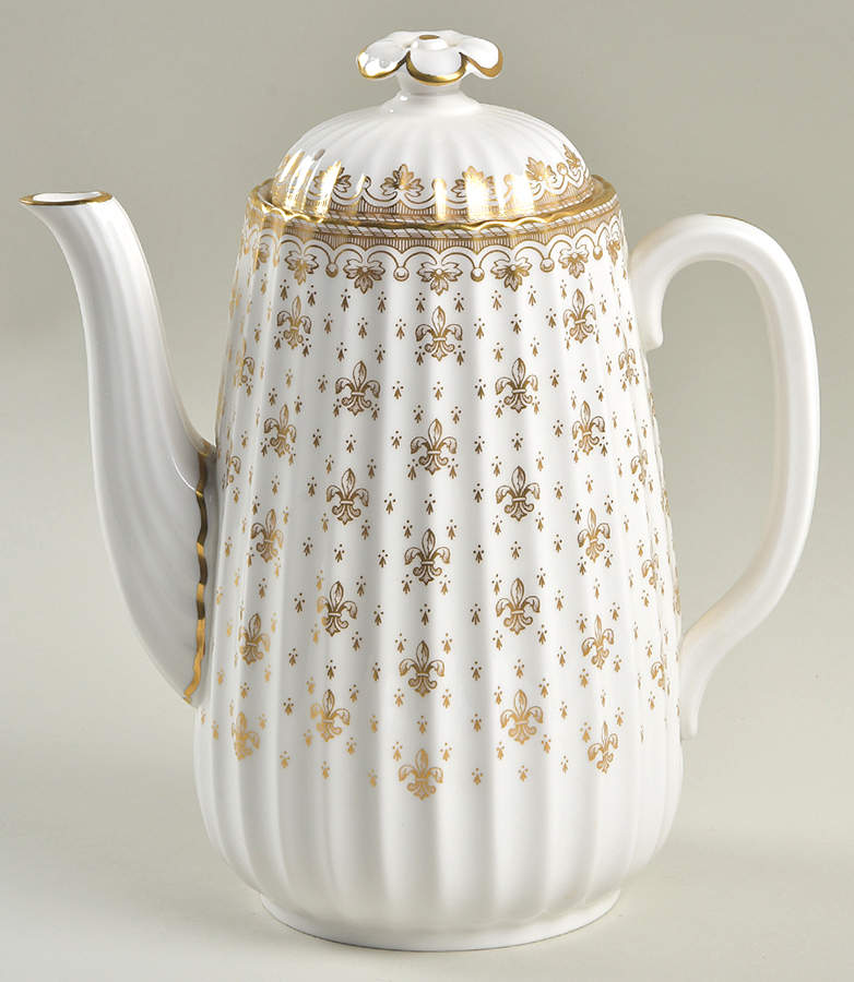 Fleur de Lys Gold (Bone, Gold Trim) Coffee Pot & Lid by Spode-1