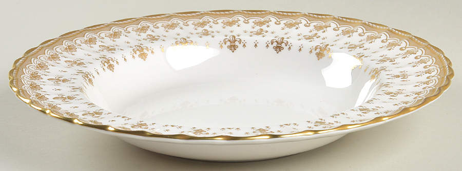 Fleur de Lys Gold (Bone, Gold Trim) Large Rim Soup Bowl by Spode-1