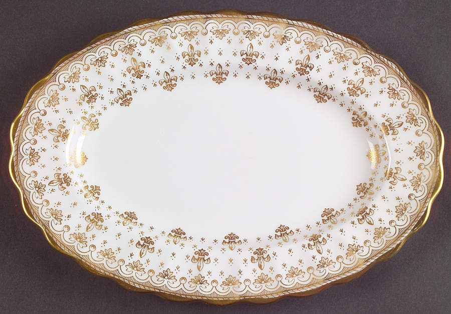 Fleur de Lys Gold (Bone, Gold Trim) Relish/Gravy Underplate by Spode-1