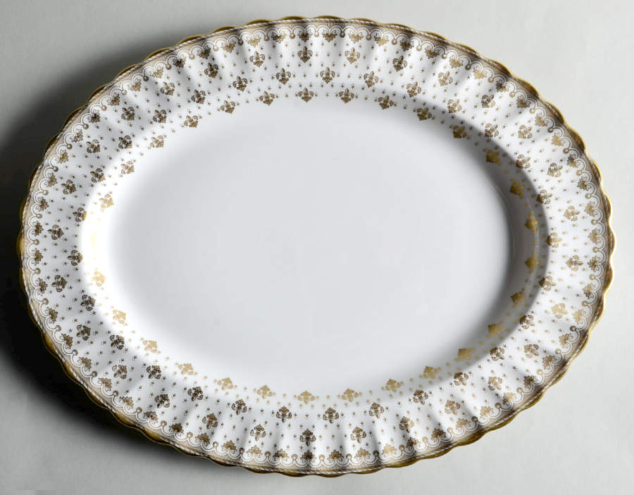 Fleur de Lys Gold (Bone, Gold Trim) 16" Oval Serving Platter by Spode-1