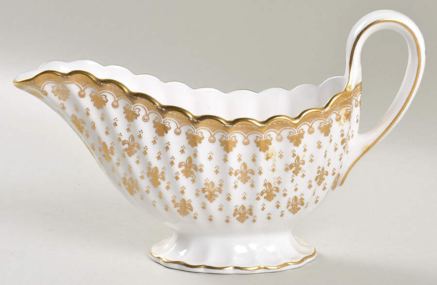 Fleur de Lys Gold (Bone, Gold Trim) Gravy Boat by Spode-1