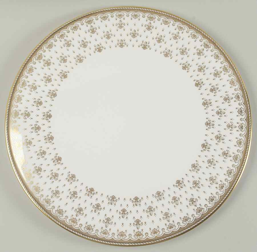Fleur de Lys Gold (Bone, Gold Trim) Cake Plate by Spode-1