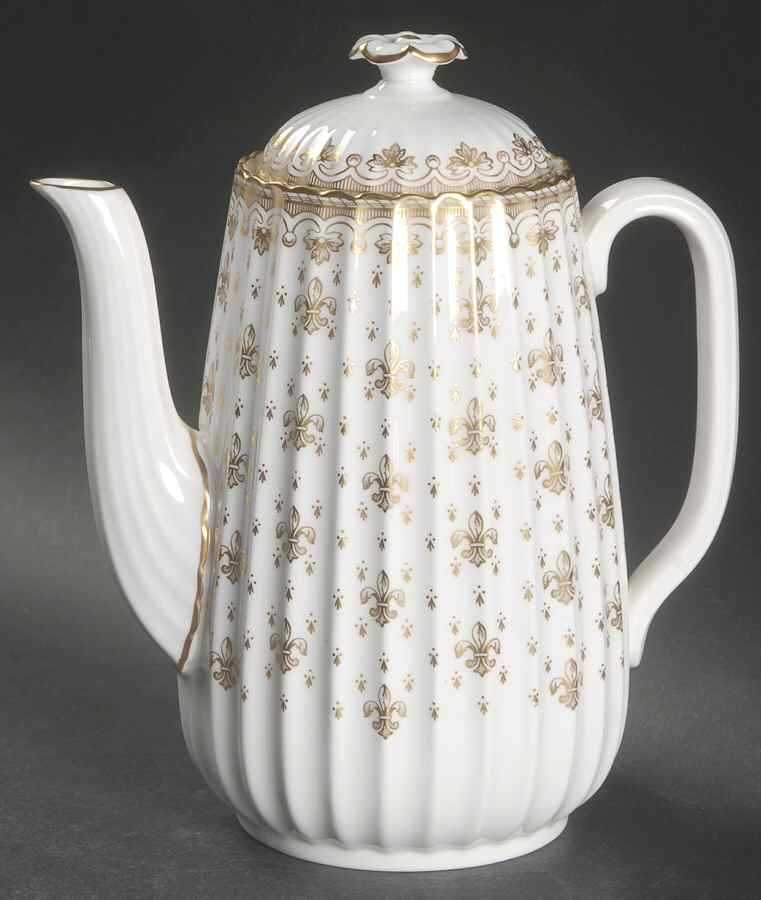 Fleur de Lys Gold (Bone, Gold Trim) Mini Coffee Pot & Lid by Spode-1