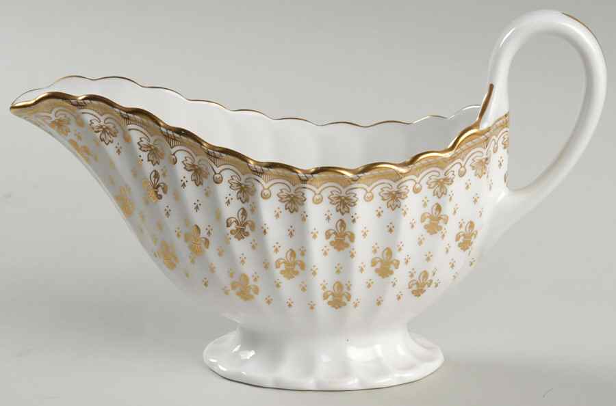 Fleur de Lys Gold (Bone, Gold Trim) Gravy Boat by Spode-1