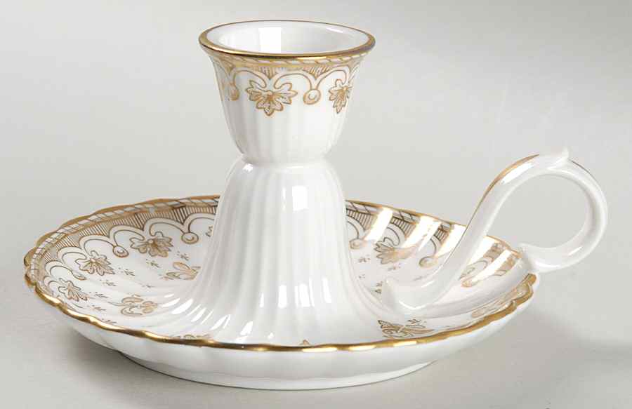 Fleur de Lys Gold (Bone, Gold Trim) Handled Candleholder by Spode-1
