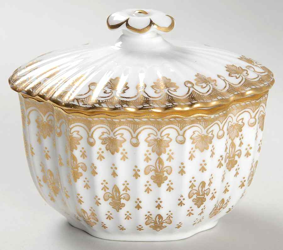 Fleur de Lys Gold (Bone, Gold Trim) Sugar Bowl & Lid by Spode-1