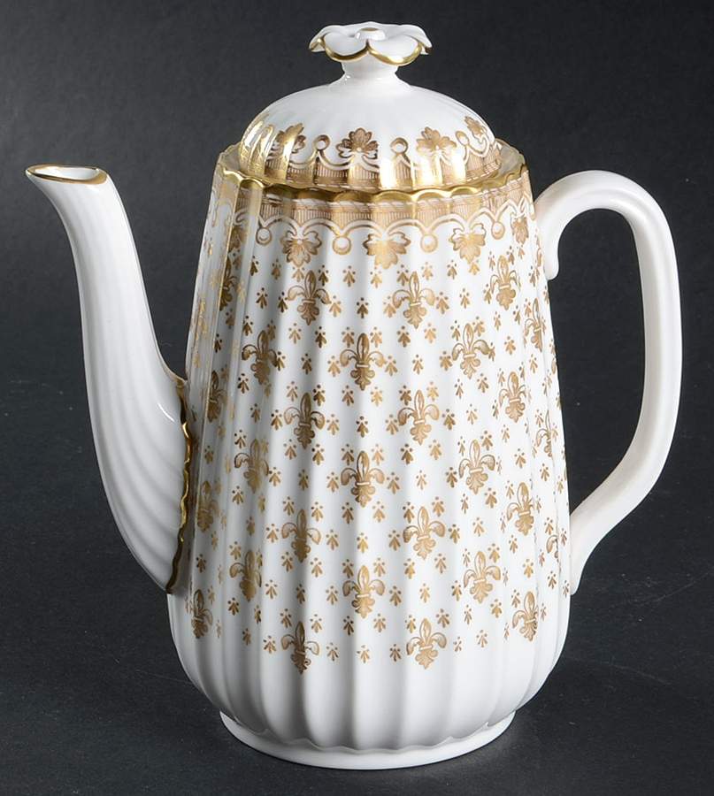 Fleur de Lys Gold (Bone, Gold Trim) Mini Coffee Pot & Lid by Spode-1