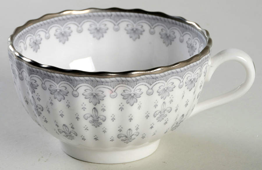 Fleur de Lys Grey (Bone, Platinum Trim) Flat Cup by Spode-1