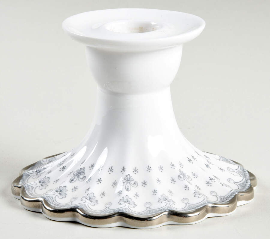 Fleur de Lys Grey (Bone, Platinum Trim) 3" Candlestick by Spode-1