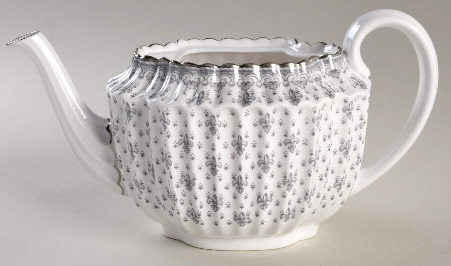 Fleur de Lys Grey (Bone, Platinum Trim) Teapot No Lid by Spode-1