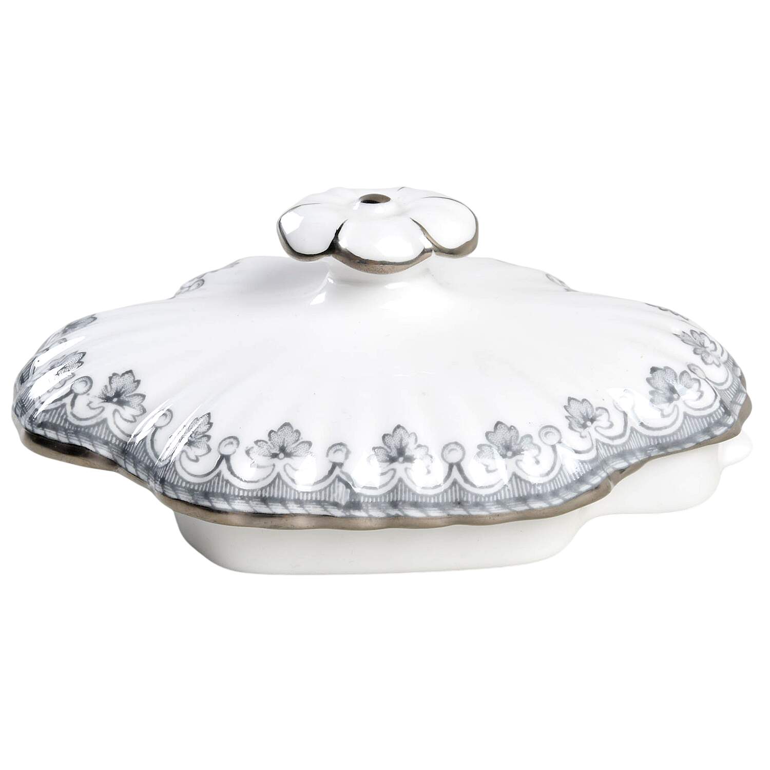 Fleur de Lys Grey (Bone, Platinum Trim) Lid for Teapot by Spode-1