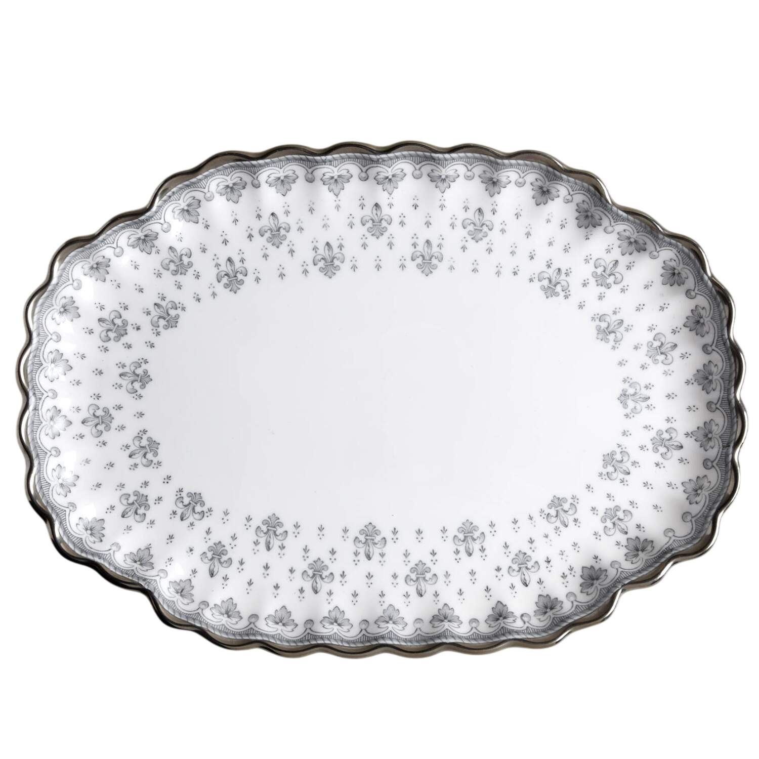 Fleur de Lys Grey (Bone, Platinum Trim) Underplate for Sauce Boat by Spode-1