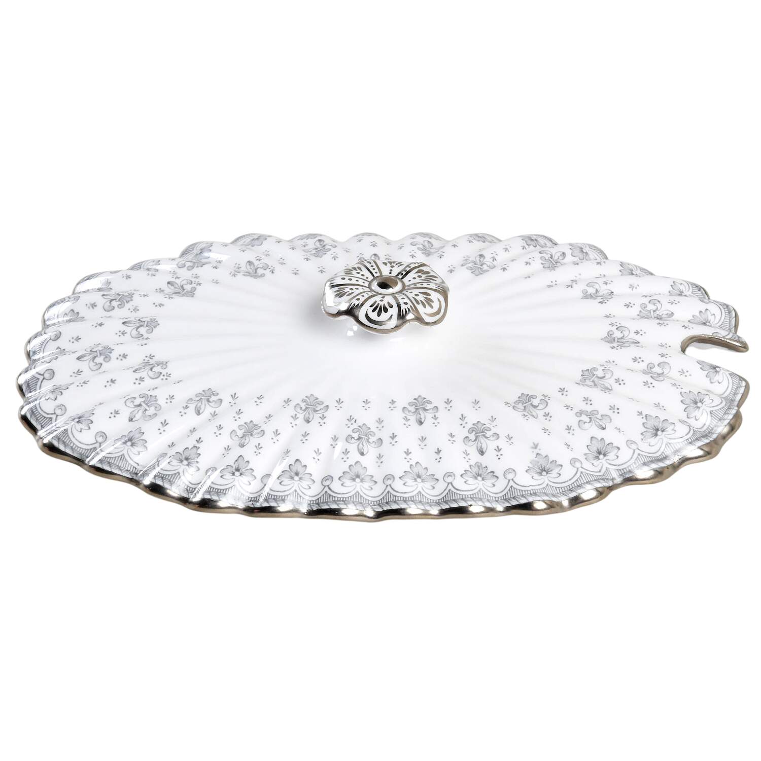 Fleur de Lys Grey (Bone, Platinum Trim) Lid for Sauce Boat by Spode-1