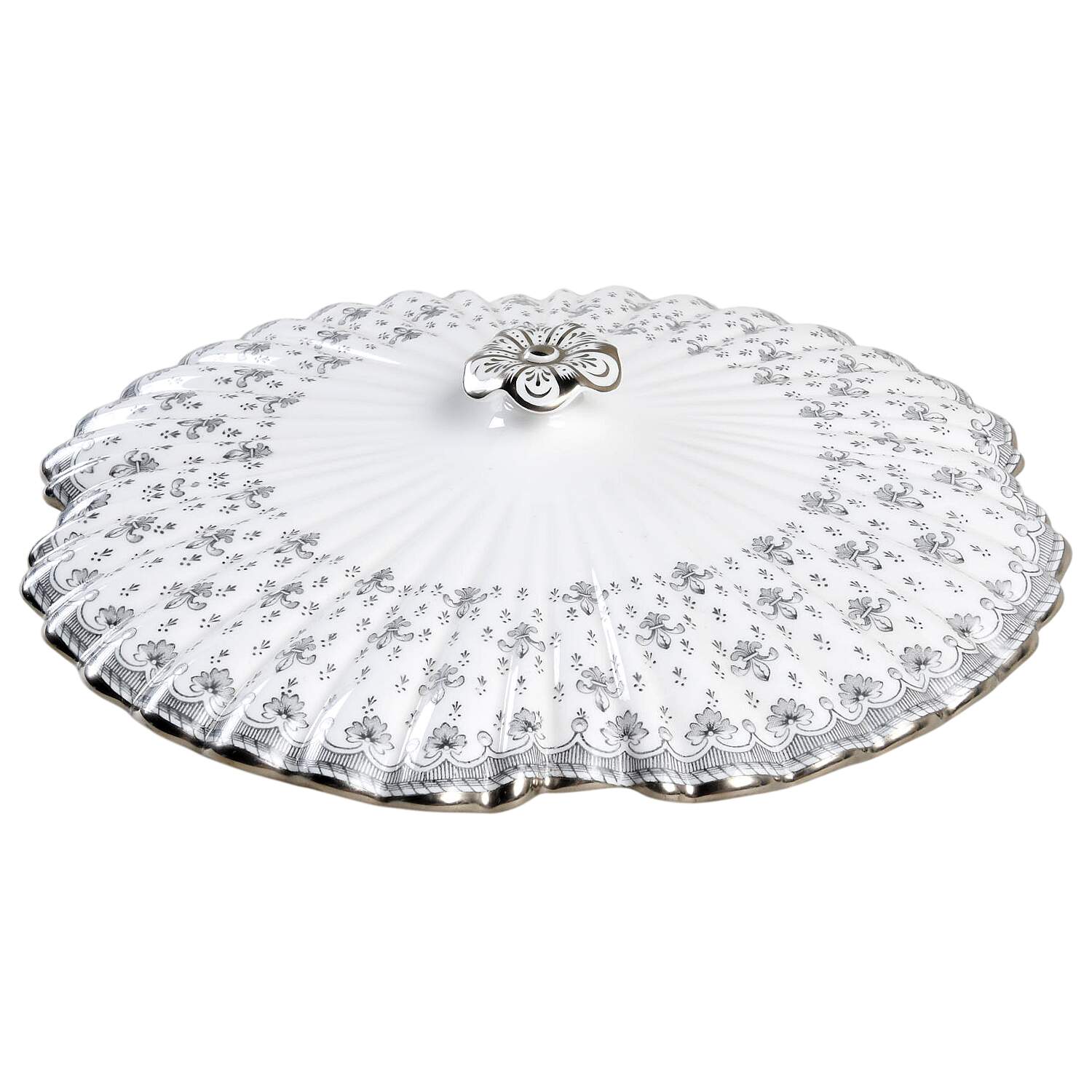 Fleur de Lys Grey (Bone, Platinum Trim) Lid for Round Vegetable by Spode-1