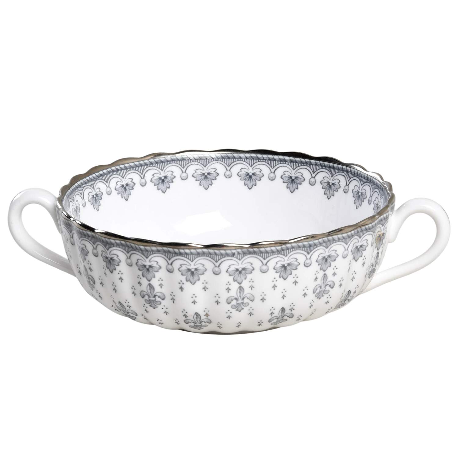 Fleur de Lys Grey (Bone, Platinum Trim) Flat Cream Soup Bowl by Spode-1