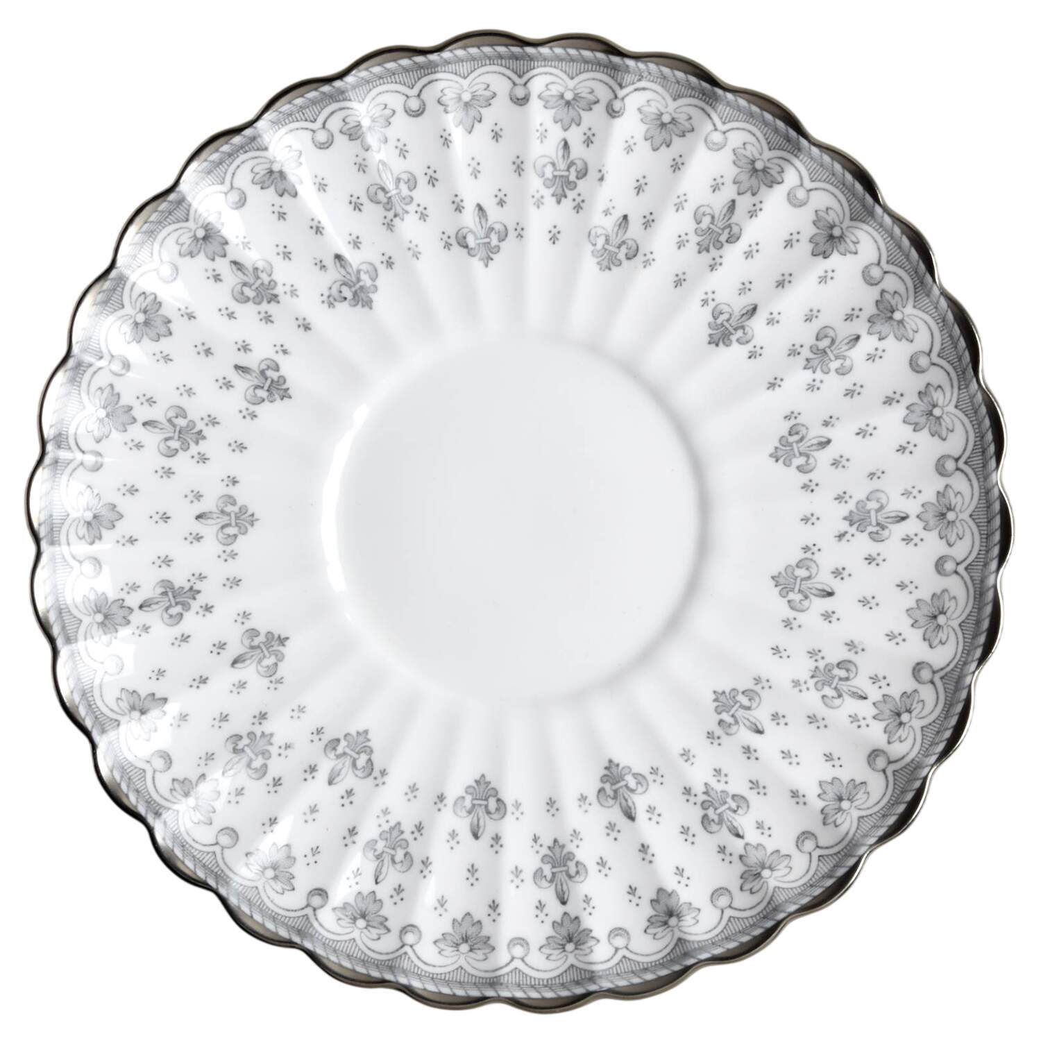 Fleur de Lys Grey (Bone, Platinum Trim) Saucer for Cream Soup Bowl by Spode-1