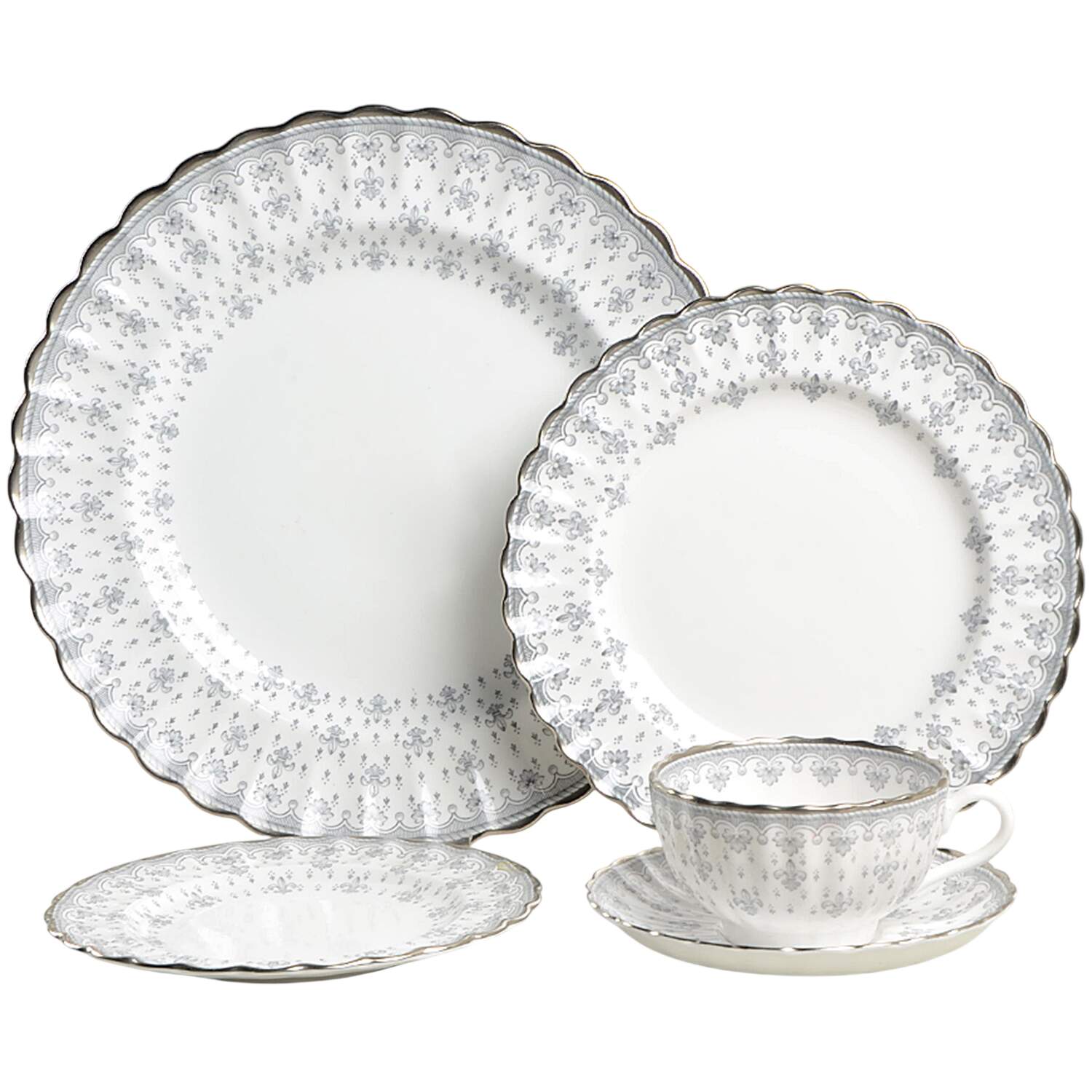 Fleur de Lys Grey (Bone, Platinum Trim) 40 Piece Estate Set by Spode-1