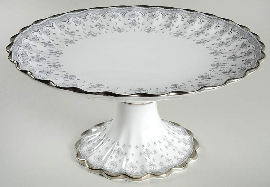 Fleur de Lys Grey (Bone, Platinum Trim) Round Compote (Height X Width) by Spode-1