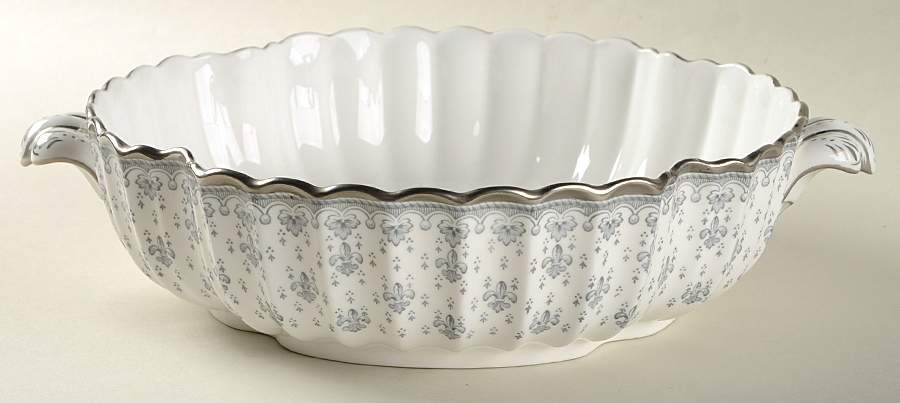 Fleur de Lys Grey (Bone, Platinum Trim) Round Vegetable No Lid by Spode-1
