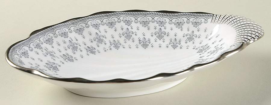 Fleur de Lys Grey (Bone, Platinum Trim) Pickle Dish by Spode-1