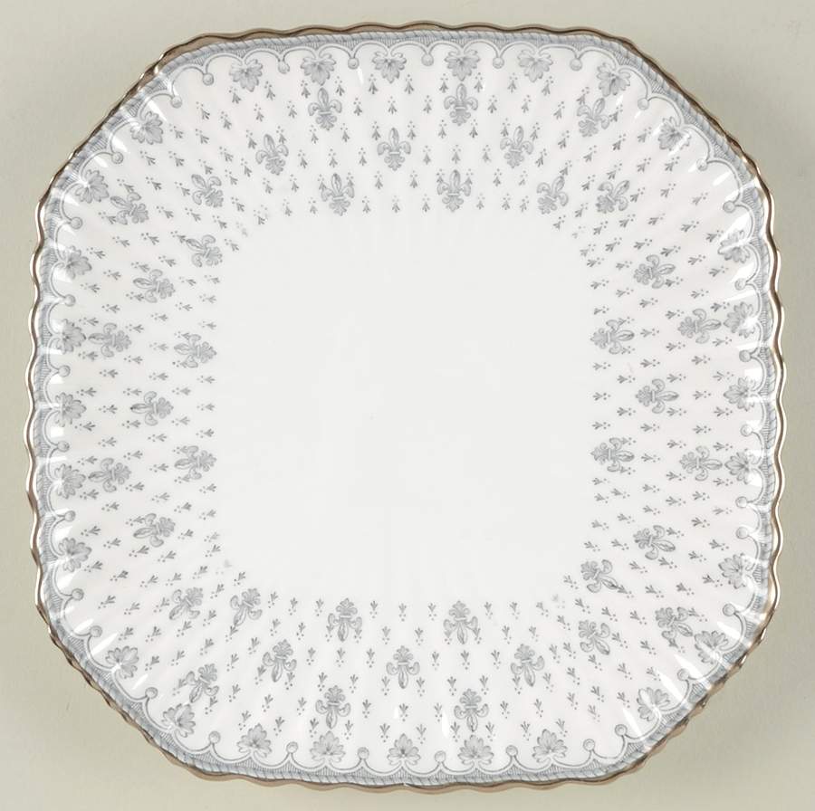 Fleur de Lys Grey (Bone, Platinum Trim) Square Salad Plate by Spode-1