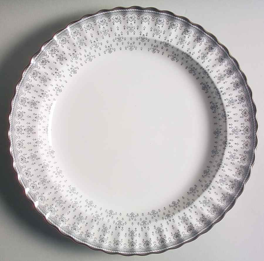 Fleur de Lys Grey (Bone, Platinum Trim) 12" Chop Plate (Round Platter) by Spode-1