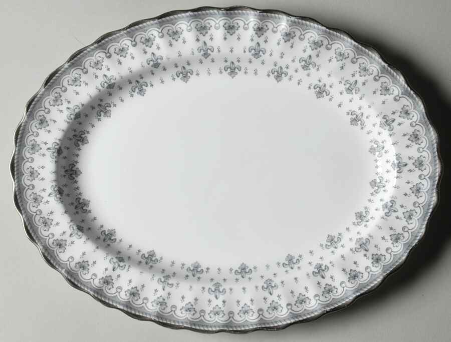 Fleur de Lys Grey (Bone, Platinum Trim) 10" Oval Serving Platter by Spode-1