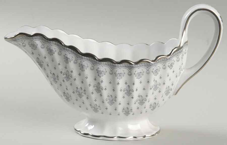Fleur de Lys Grey (Bone, Platinum Trim) Gravy Boat by Spode-1