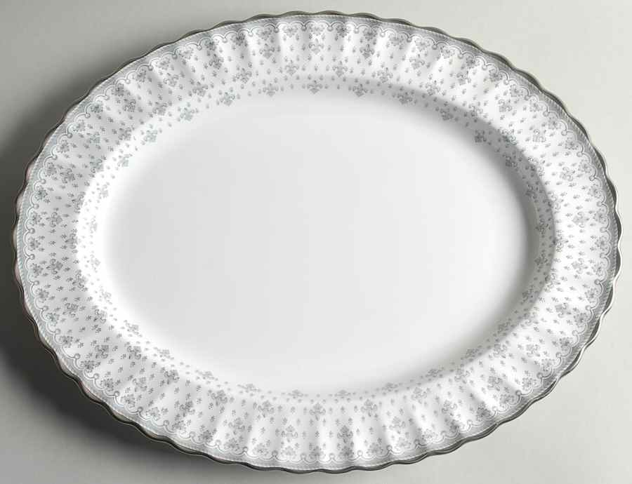 Fleur de Lys Grey (Bone, Platinum Trim) 16" Oval Serving Platter by Spode-1