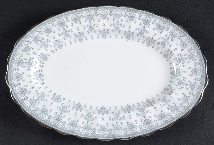 Fleur de Lys Grey (Bone, Platinum Trim) Relish/Gravy Underplate by Spode-1