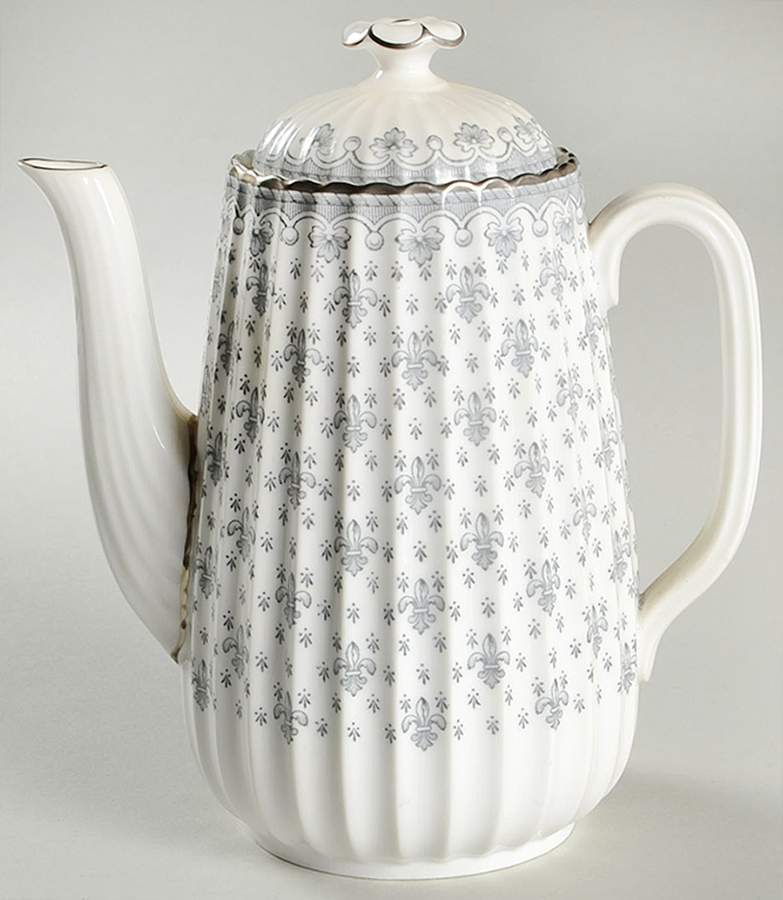 Fleur de Lys Grey (Bone, Platinum Trim) Mini Coffee Pot & Lid by Spode-1