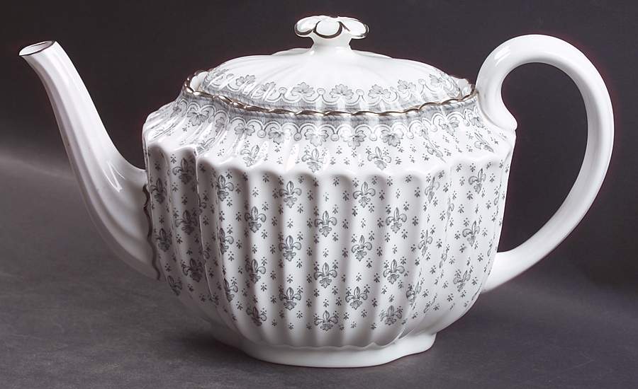 Fleur de Lys Grey (Bone, Platinum Trim) Teapot & Lid by Spode-1