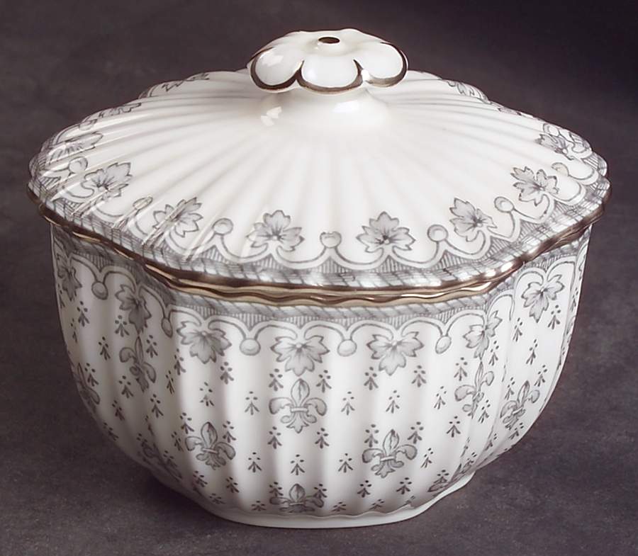 Fleur de Lys Grey (Bone, Platinum Trim) Mini Sugar Bowl & Lid by Spode-1