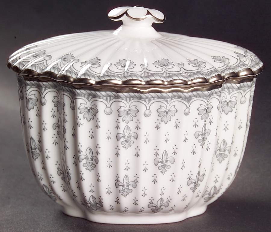 Fleur de Lys Grey (Bone, Platinum Trim) Sugar Bowl & Lid by Spode-1