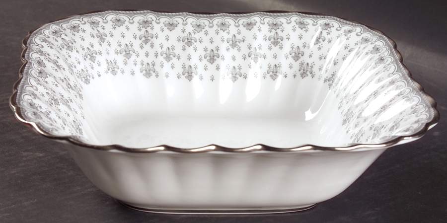 Fleur de Lys Grey (Bone, Platinum Trim) 9" Square Vegetable Bowl by Spode-1