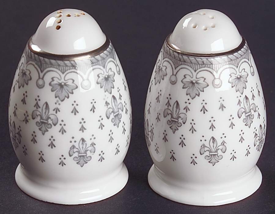 Fleur de Lys Grey (Bone, Platinum Trim) Salt & Pepper Set by Spode-1