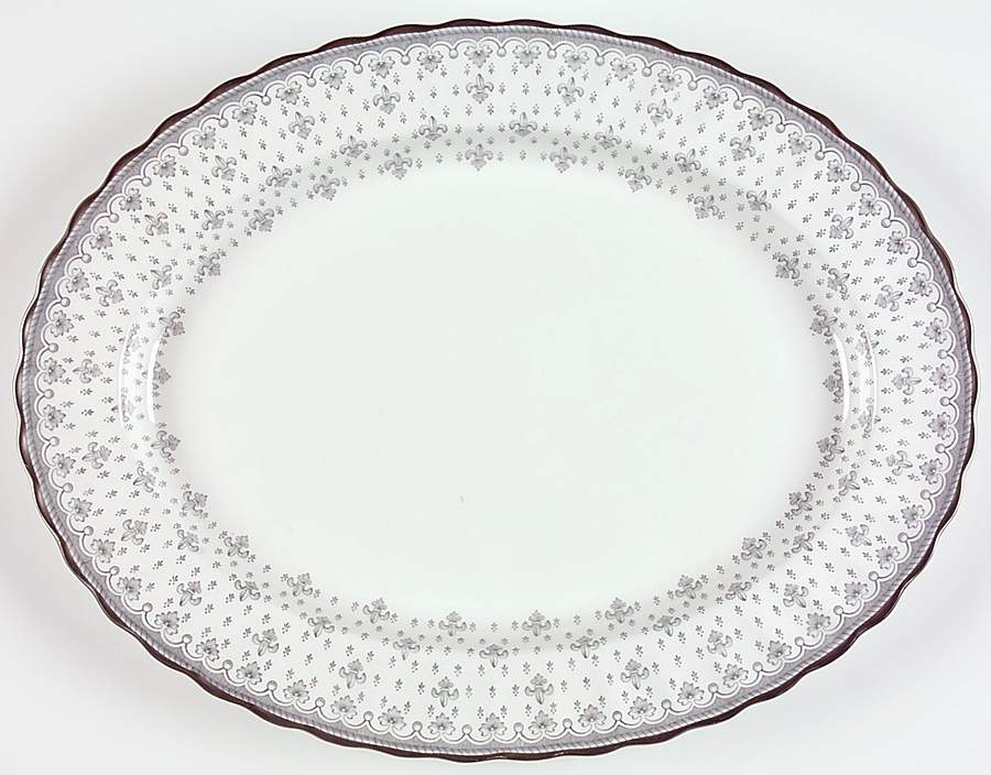 Fleur de Lys Grey (Bone, Platinum Trim) 14" Oval Serving Platter by Spode-1