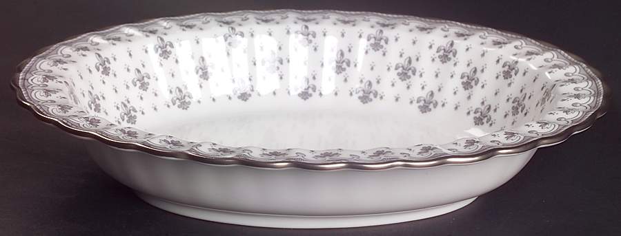 Fleur de Lys Grey (Bone, Platinum Trim) 9" Oval Vegetable Bowl by Spode-1