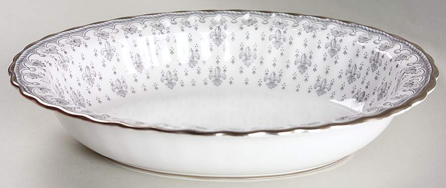 Fleur de Lys Grey (Bone, Platinum Trim) 8" Oval Vegetable Bowl by Spode-1