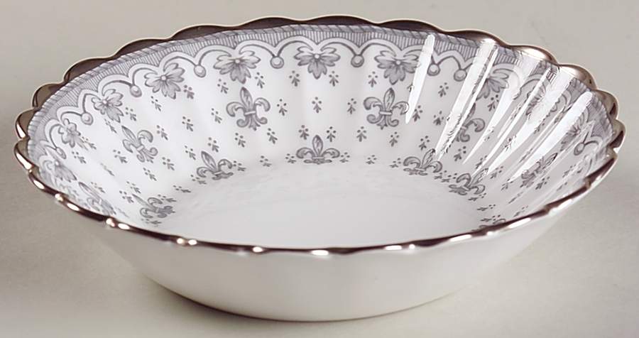 Fleur de Lys Grey (Bone, Platinum Trim) Fruit/Dessert (Sauce) Bowl by Spode-1