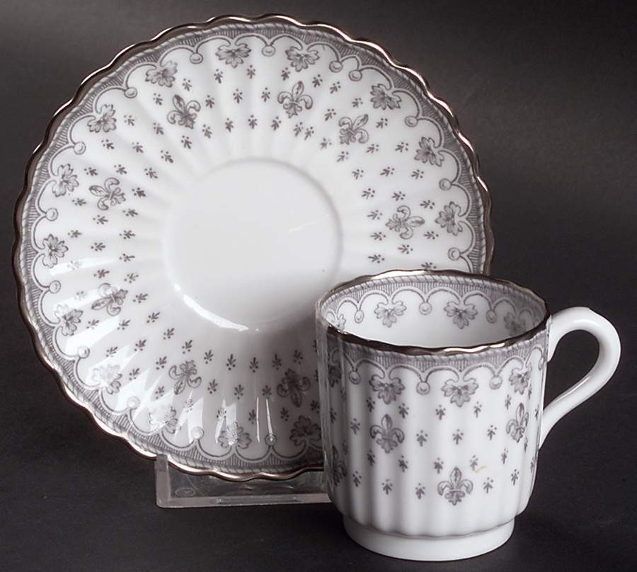 Fleur de Lys Grey (Bone, Platinum Trim) Flat Demitasse Cup & Saucer Set by Spode-1