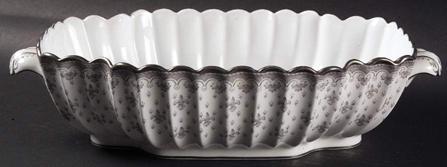 Fleur de Lys Grey (Bone, Platinum Trim) Oval Vegetable No Lid by Spode-1