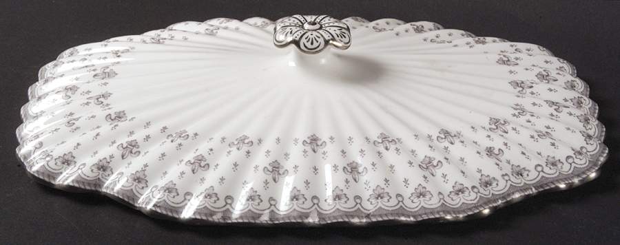 Fleur de Lys Grey (Bone, Platinum Trim) Lid for Oval Vegetable by Spode-1