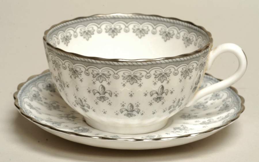Fleur de Lys Grey (Bone, Platinum Trim) Flat Cup & Saucer Set by Spode-1