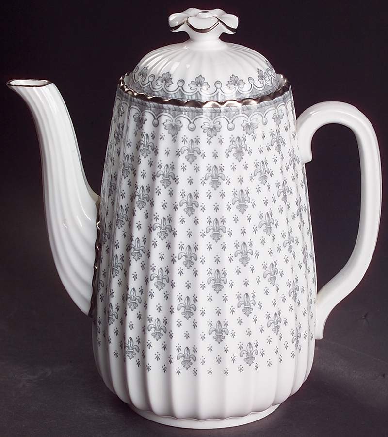 Fleur de Lys Grey (Bone, Platinum Trim) Coffee Pot & Lid by Spode-1