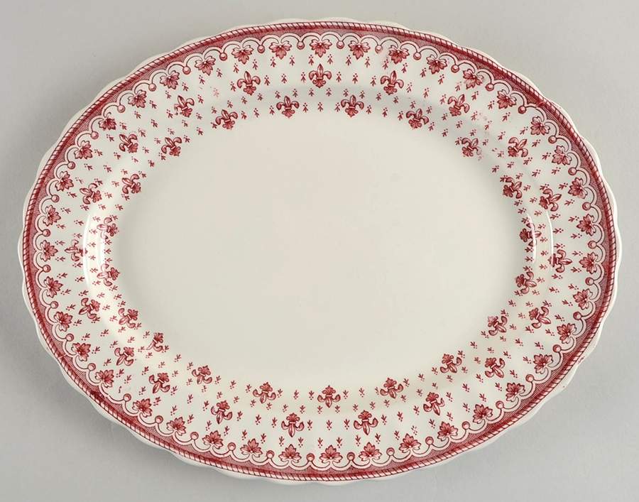 Fleur de Lys Red (Earthenware, No Trim) 10" Oval Serving Platter by Spode-1