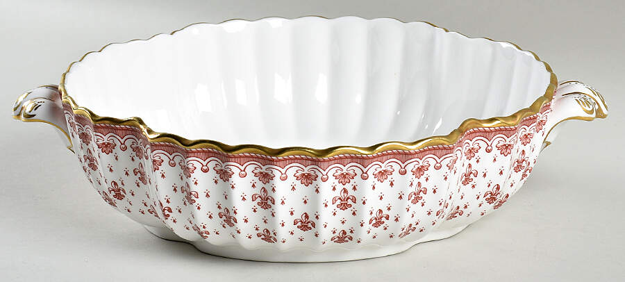Fleur de Lys Red (Bone, Gold Trim) Round Vegetable No Lid by Spode-1